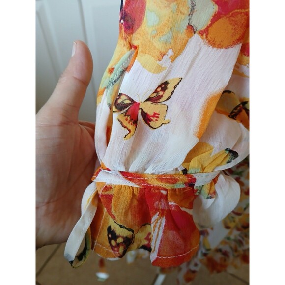 Figueroa & Flower Womens Ivory Orange Print Smocked Midi Dress Fairy Boho 2X - Picture 6 of 15